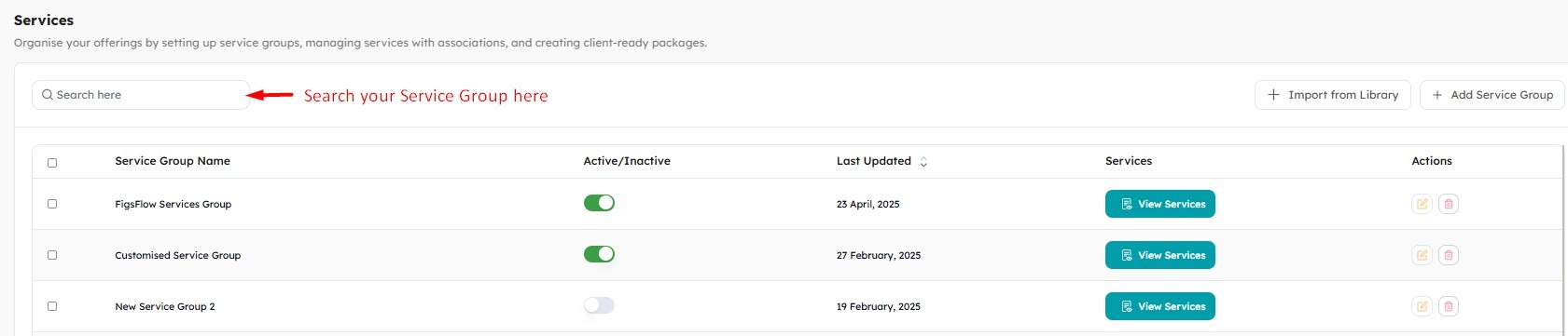 Searching Service Group - FigsFlow Support