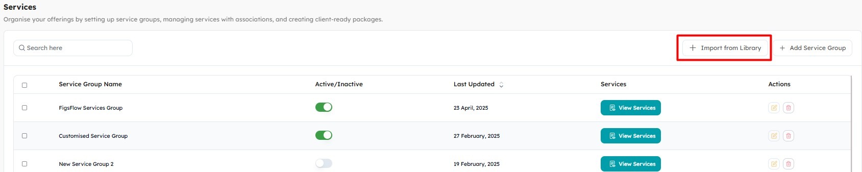 Importing Services From the Built-In Library - FigsFlow Support